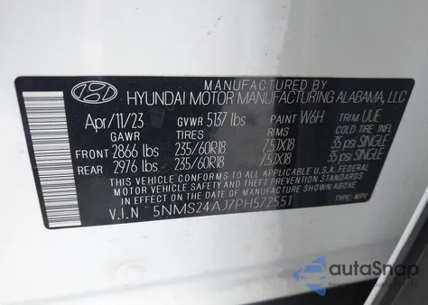 2023 Hyundai Santa Fe Sel из США, поврежденный, VIN 5NMS24AJ7PH572551